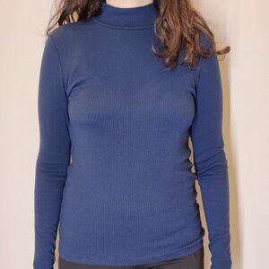 UNIQLO Ribbed Soft & Stretchy Long Sleeve Turtleneck | Blue | Navy | Medium